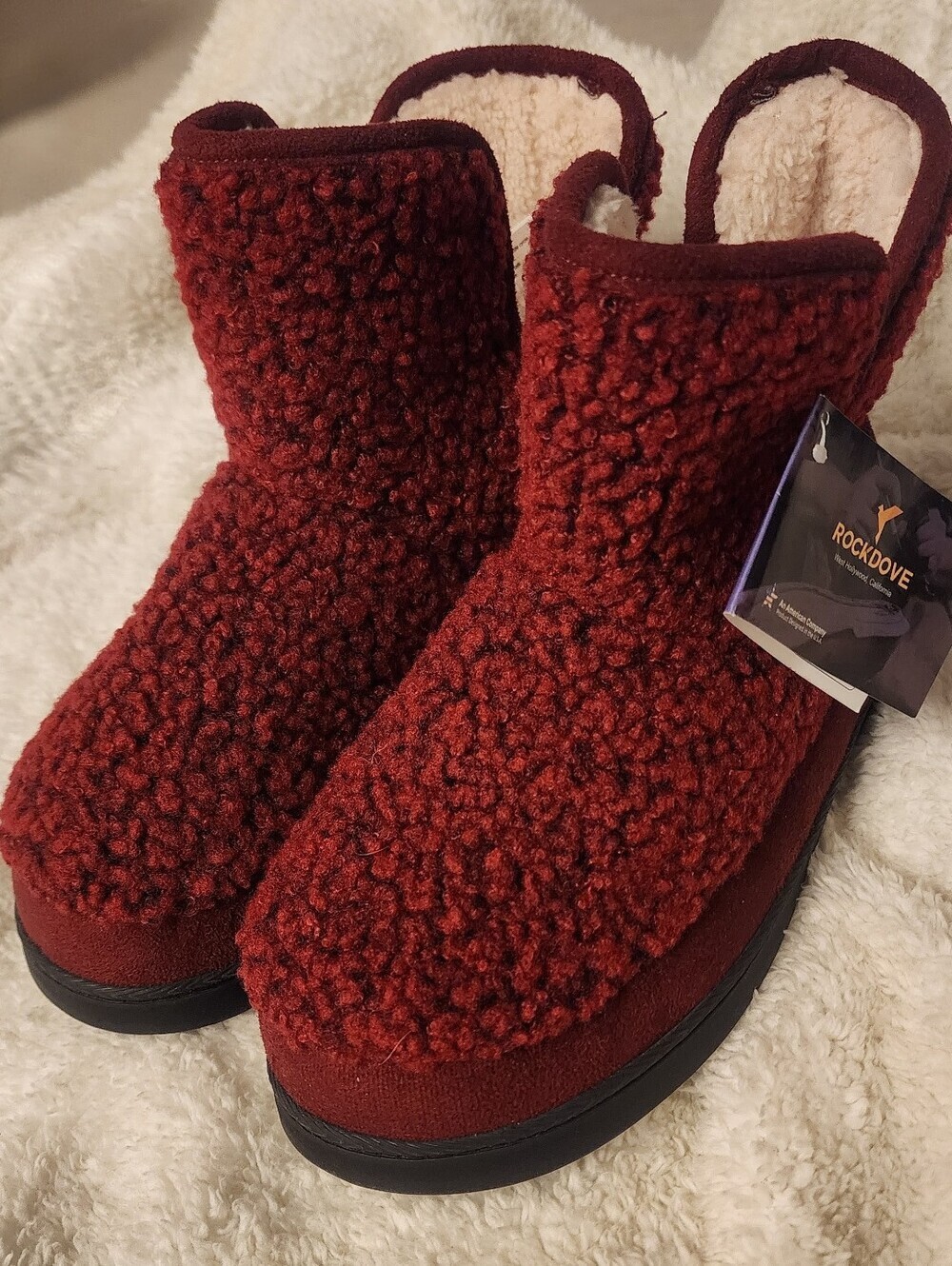 Rock Dove Womens Fuzzy Fleece House Bootie Memory Foam Slipper w/Rubber Sole 9